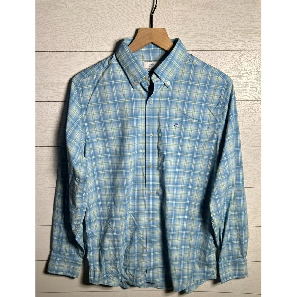 Southern Tide Mens Medium Intercoastal Plaid Long Sleeve Button Shirt Blue Stret